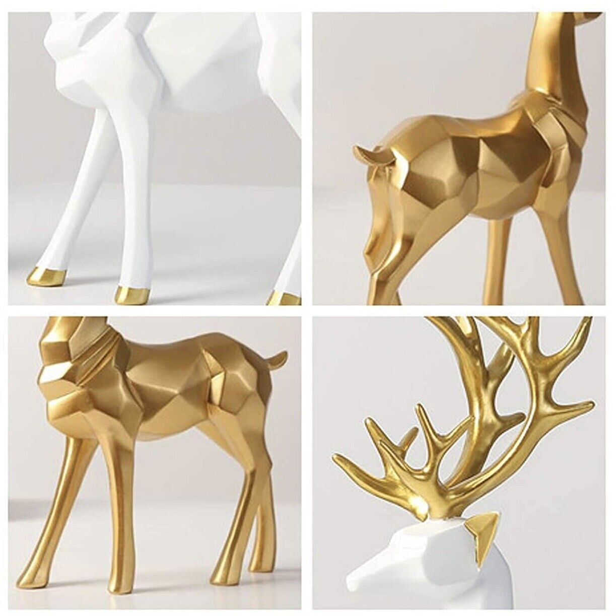 NEW West Elm Boho Geometric Gold Resin Holiday Christmas Reindeer Figures Set 2