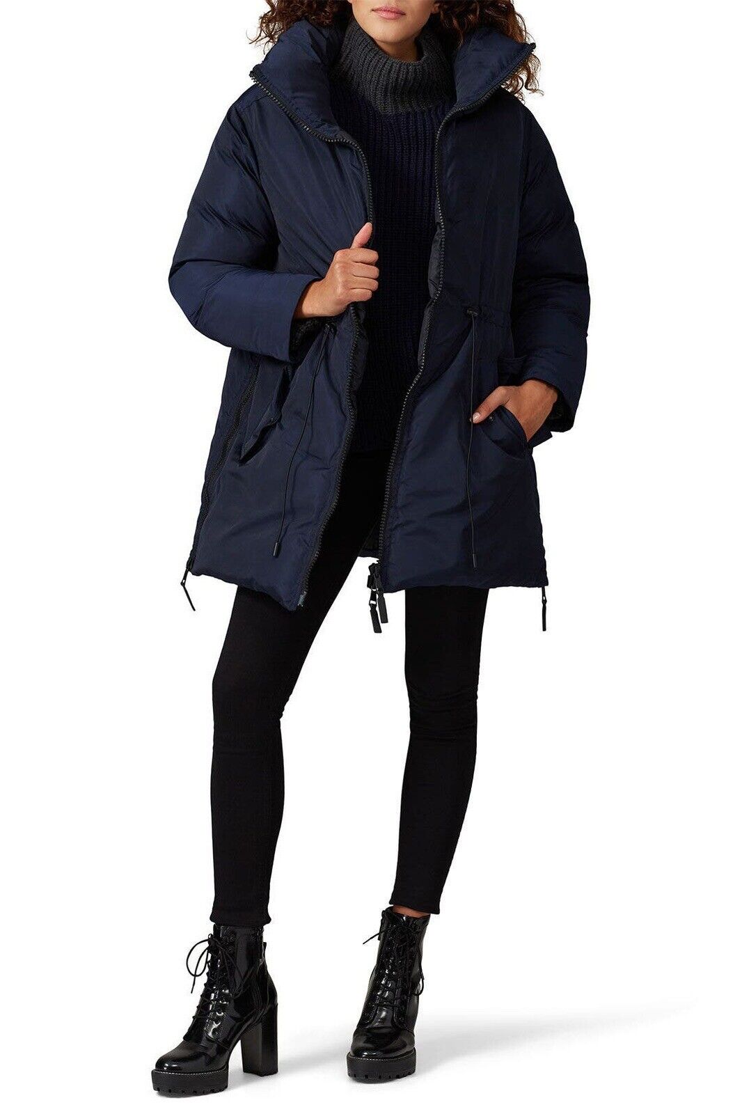 Club Monaco Navy Blue & Black Leander Zip Puffer Jacket Coat Parka - Size Large￼