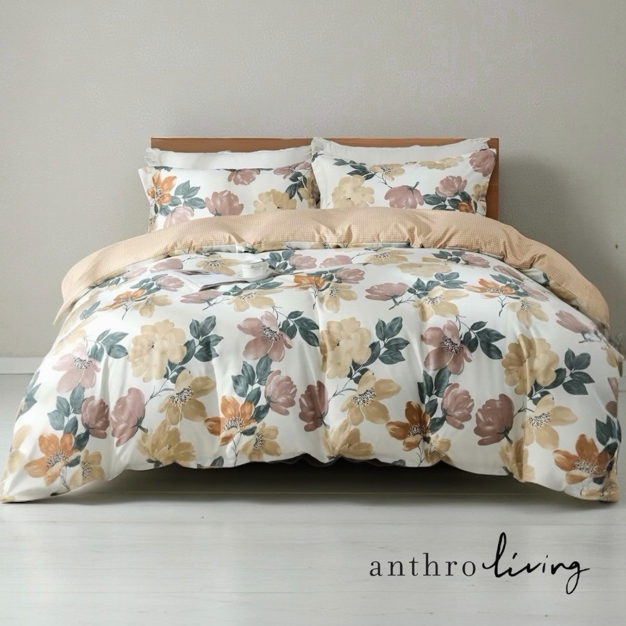 NEW Anthro White Multicolor Floral Boho Queen / King Bedding Duvet & Sham Set