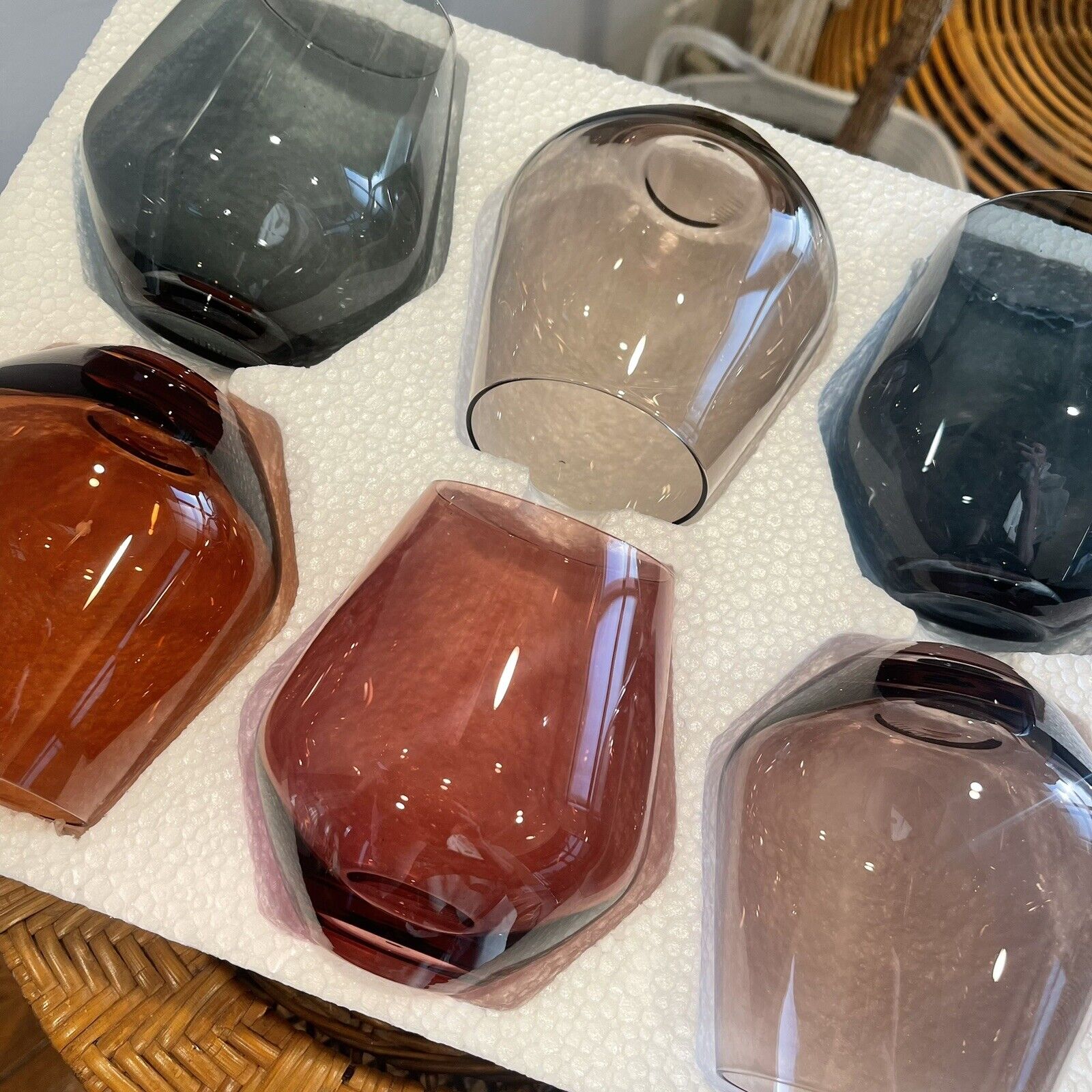 NEW West Elm (Set of 6) Colorful Stemless Crystal Wine Glass Drink Ware Bar Set