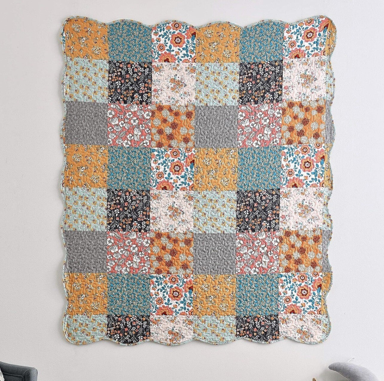 NEW Anthro Boho Cotton Colorful Floral Throw Blanket Bedspread Quilt - 50" x 60"