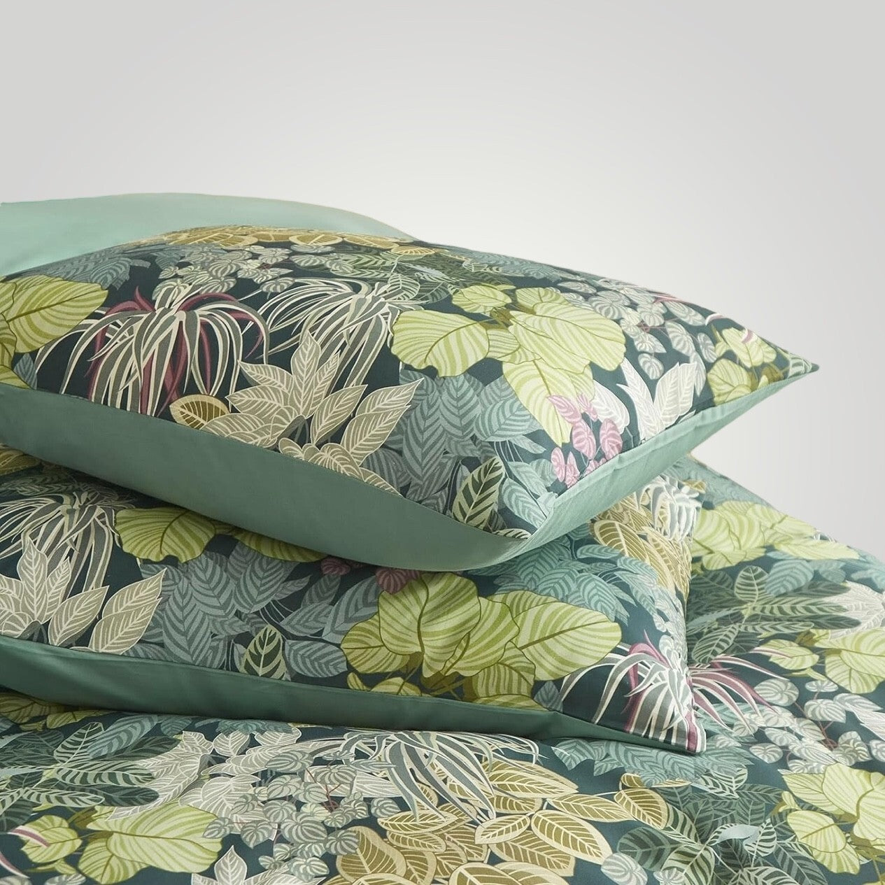 NEW Anthro Green Botanical Print Boho Queen King Size Bedding Duvet & Sham Set