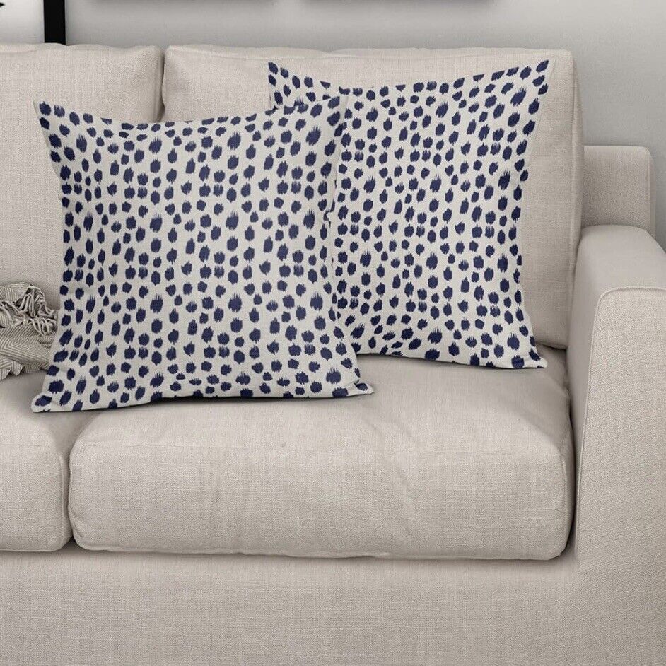 New West Elm Set 2 Navy Blue Boho Embroidered Throw Pillow Case Cover Sham 18x18