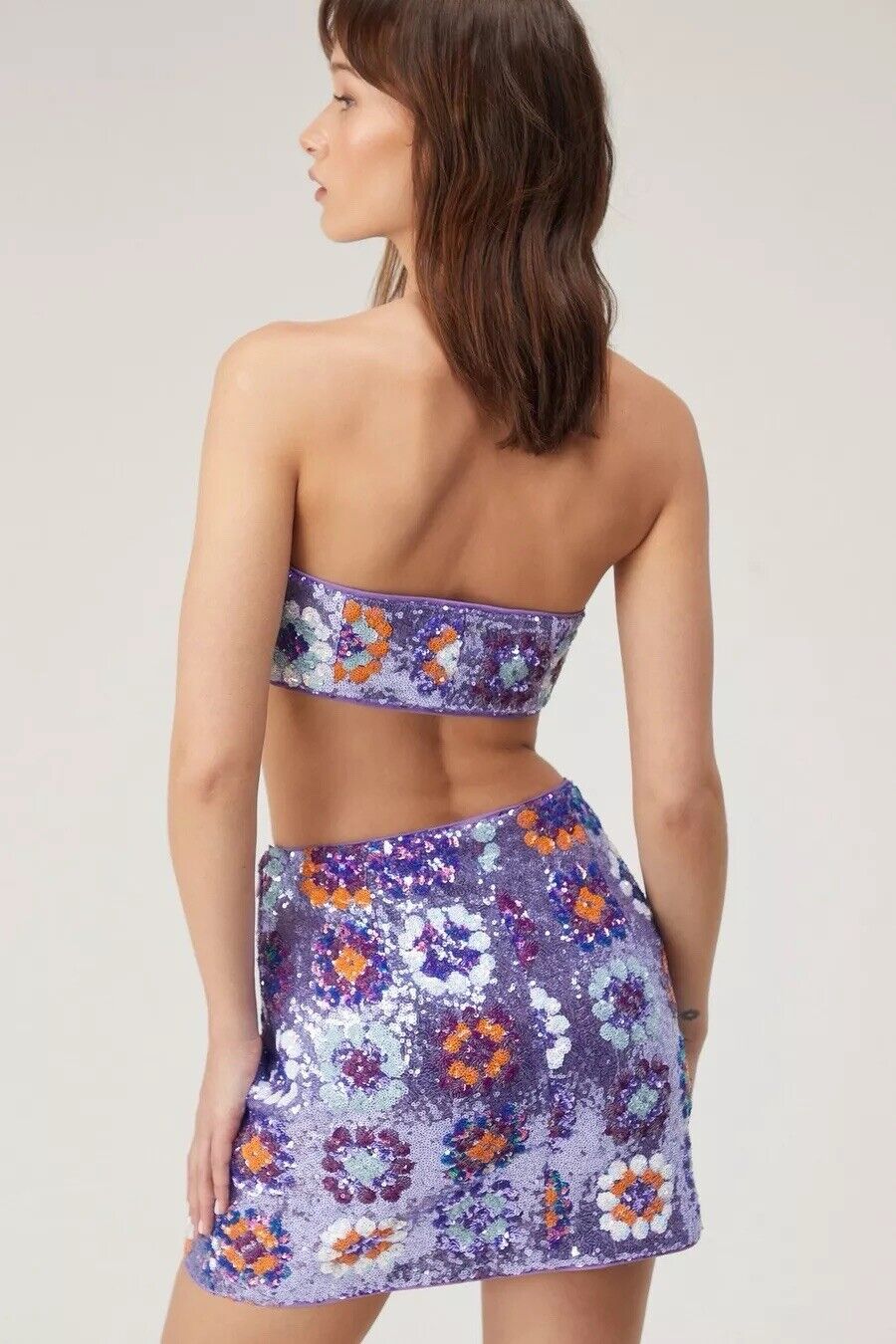 NEW Nasty Gal Purple Floral Sequin Mini Skirt Embroidered Multicolor Size Small