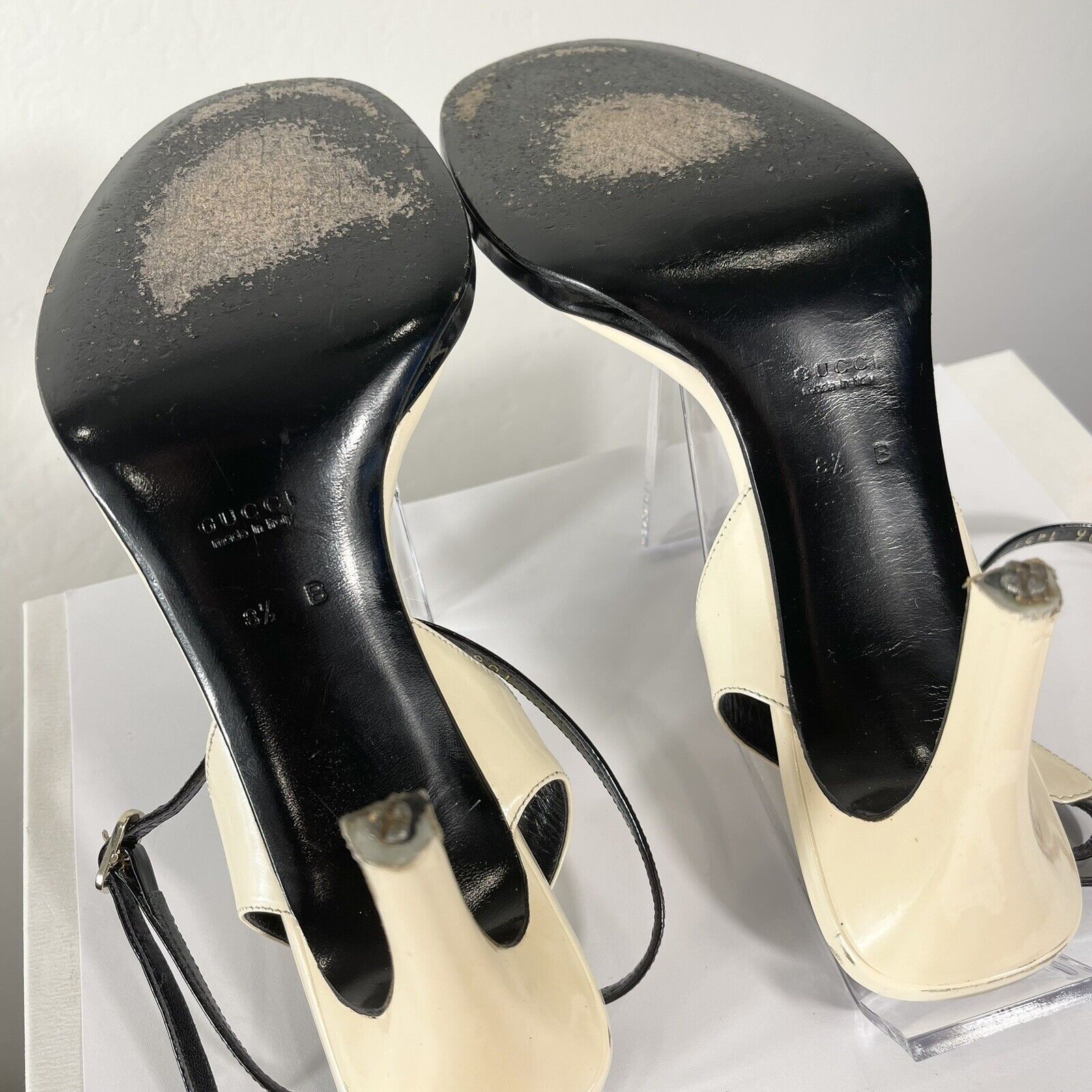 Gucci Stilletos Heels / Shoes | Black & Cream Ankle Strap - Size 8.5 / 39