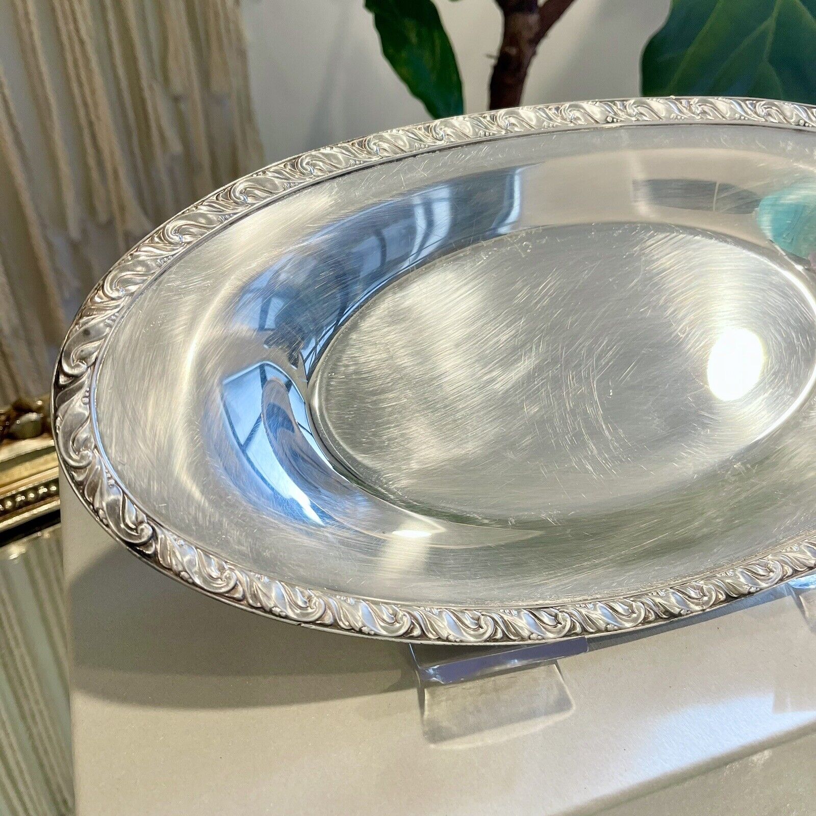 Vintage Large Silver Plate Serving Tray Dish Bowl Antique c. 1912 - 14" Long