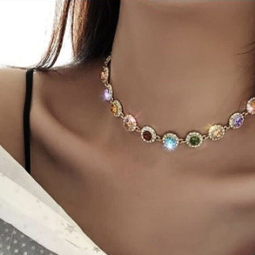 New Free People Multicolor Jewel Rhinestone Gold Boho Choker Necklace Jewelry