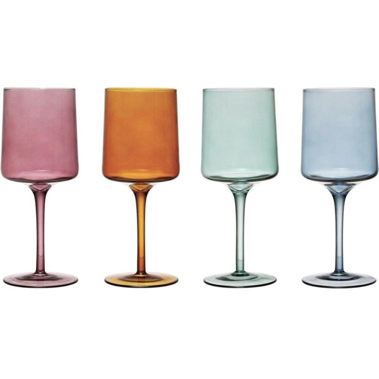 New Anthropologie Multicolor Color Glass Stemmed Wine Glass Barware - Set of 4