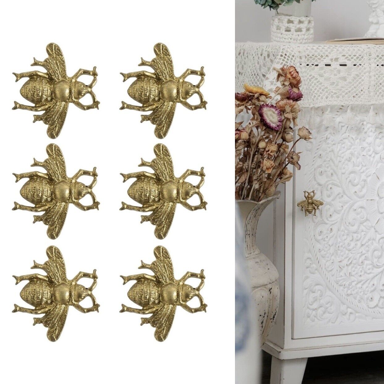 NEW Anthropologie (Set of 6) Gold Bee Boho Cabinet Knobs Drawer Pulls Hardware