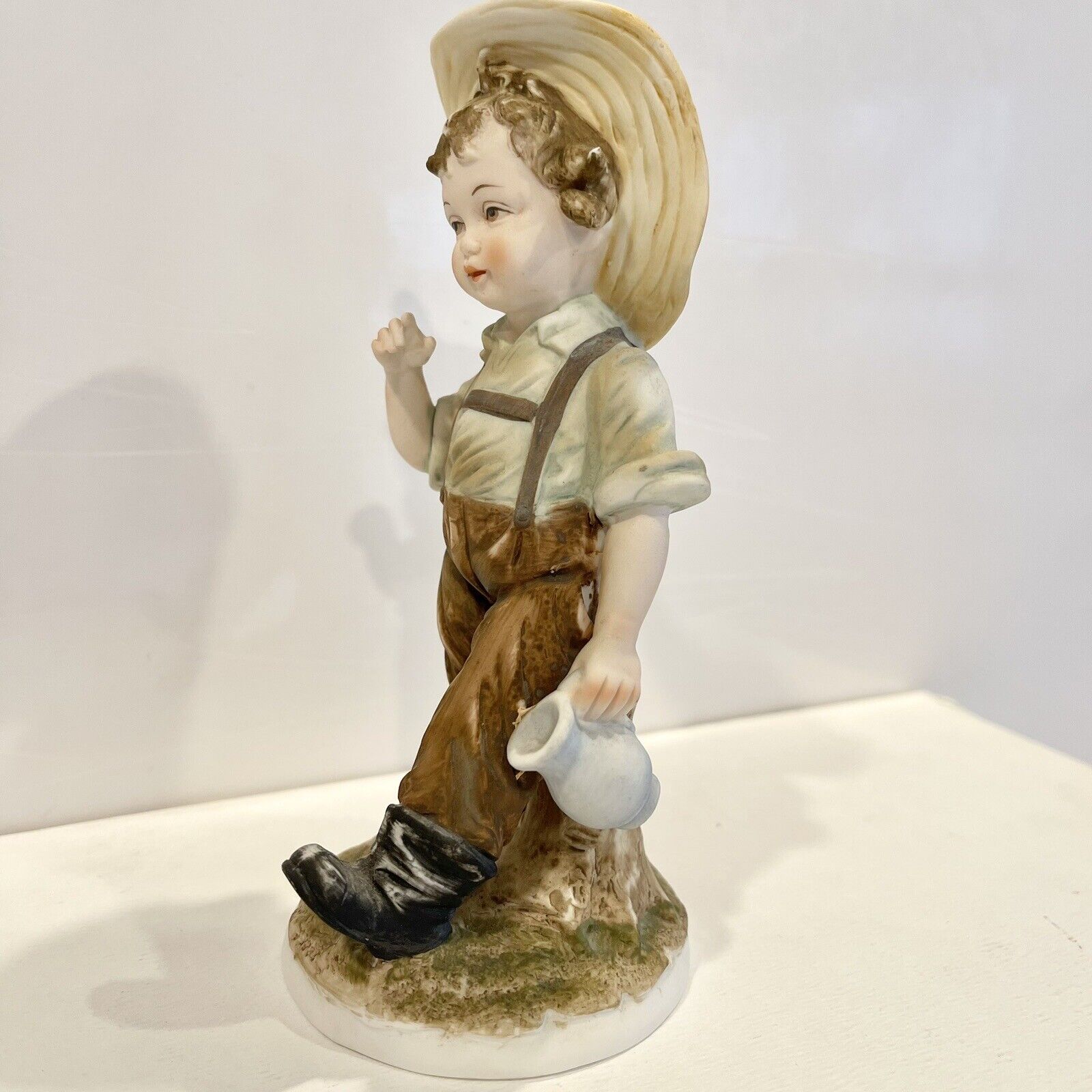 Vintage Lefton China Hand Painted Ceramic Figurine - Country Boy with Jug KW4243