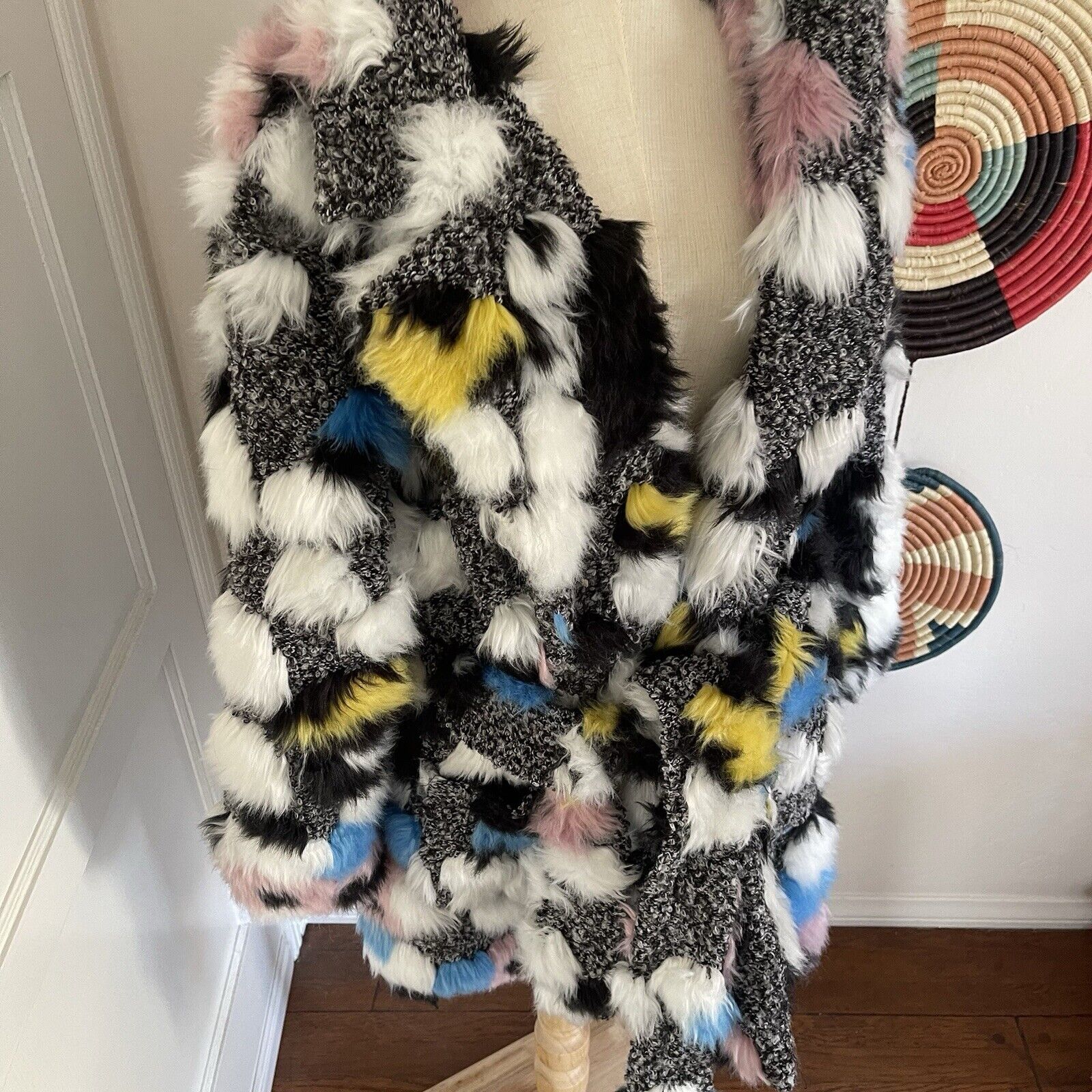 Hutch “The Kat” Faux Fur Pom Pom Colorful Boho Coat Jacket Parka Size Large / XL