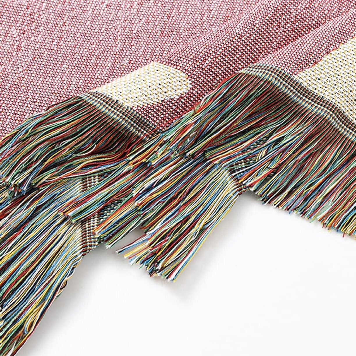 NEW Anthro Boho Abstract Retro Tassel Throw Blanket Bedspread Quilt - 63" x 51"