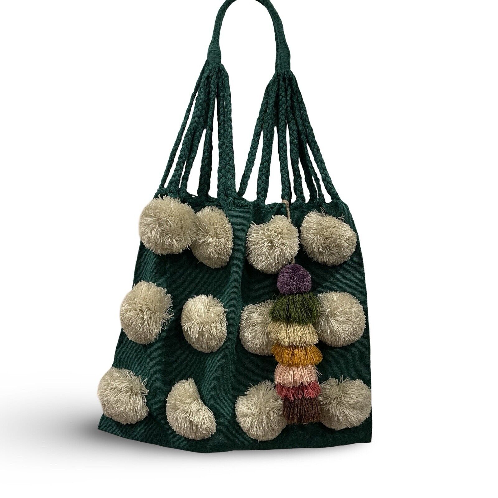 NEW Boho Multicolor Tote Bags - Tassel Pom Pom Woven Shoulder Purse with Strap