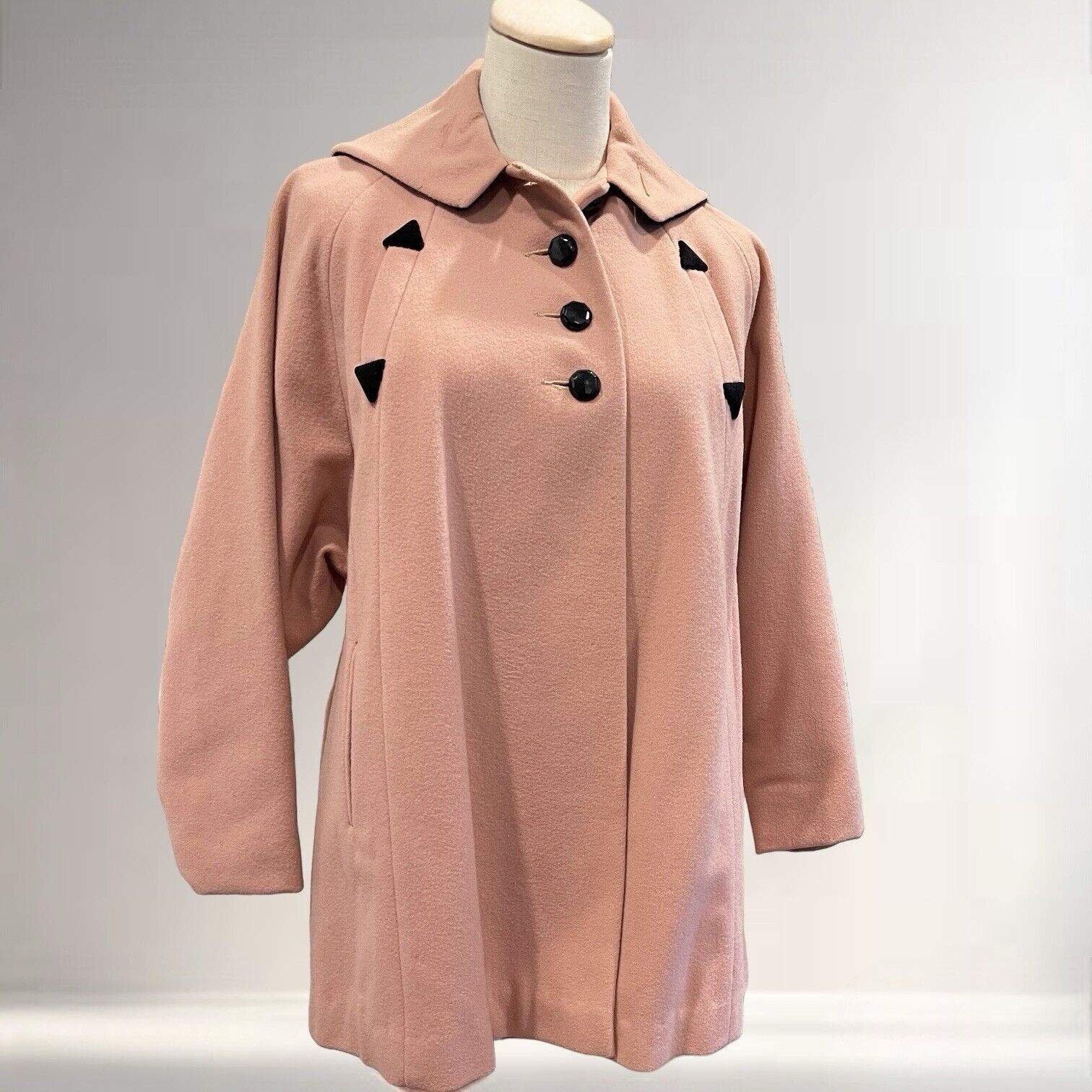 Vintage Lady Barrington Retro Dusty Pink Pea Coat Jacket Sweater - Size Small