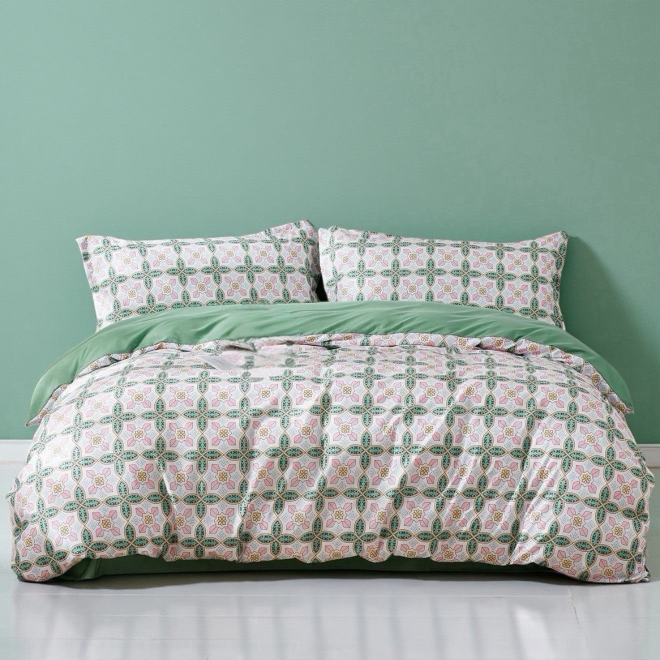 NEW Anthro Green Pink Paisley Retro Pattern Queen King Bedding Duvet & Sham Set