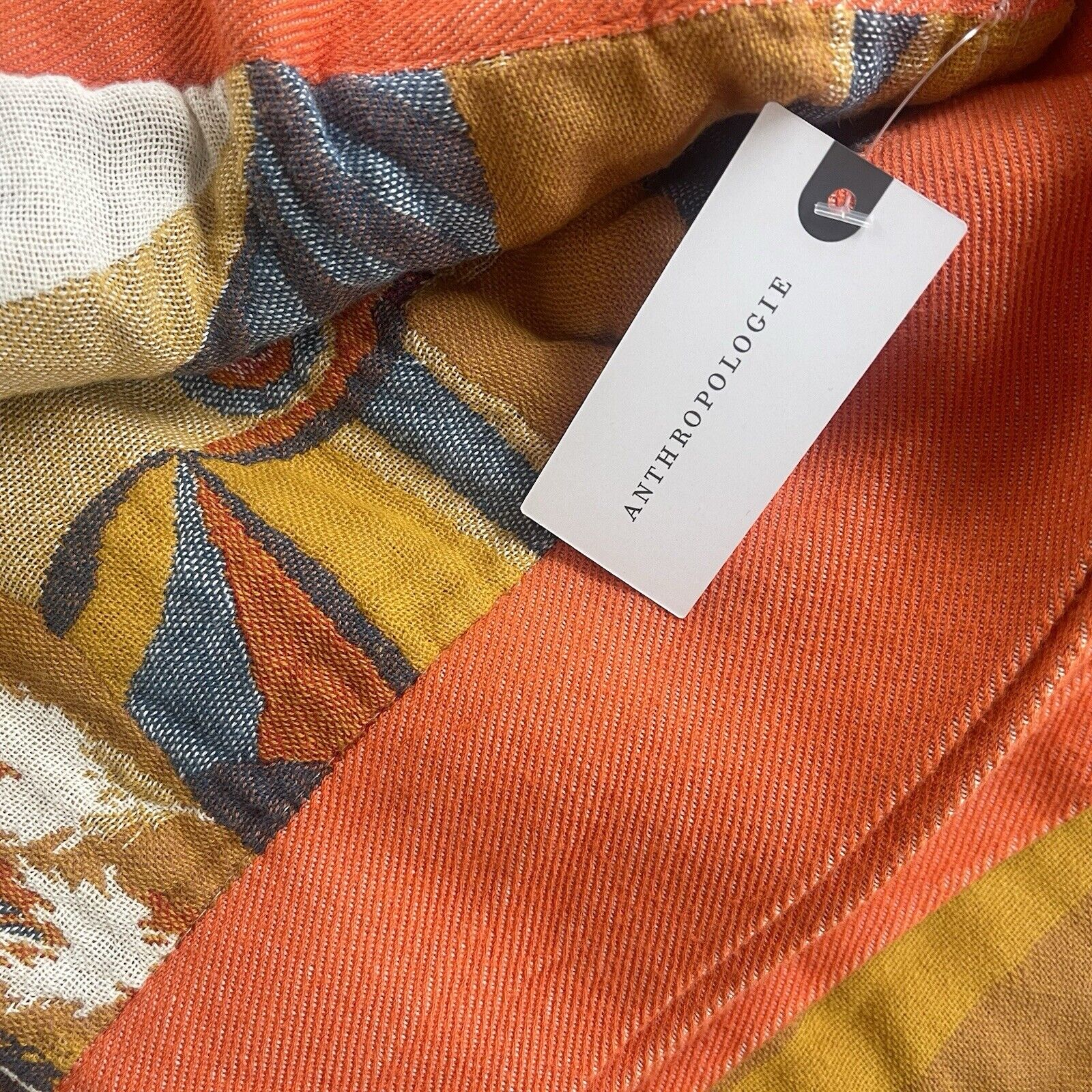 NEW XL Anthropologie Boho Bird Orange Throw Blanket Bedspread Quilt - 80" x 90"