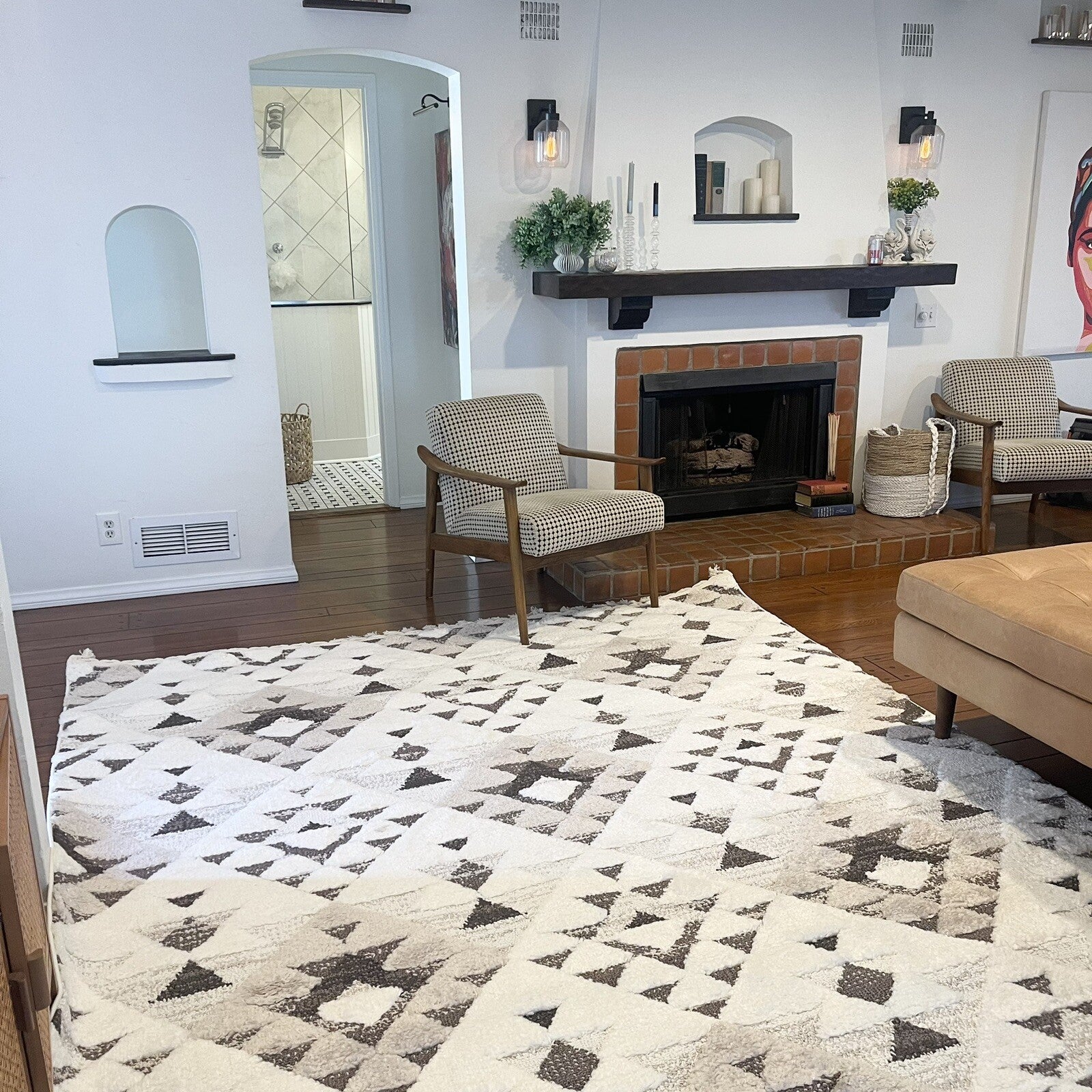 NEW XL White Boho Tassel Geometric Shag Area Rug Carpet 5' x 7.5'