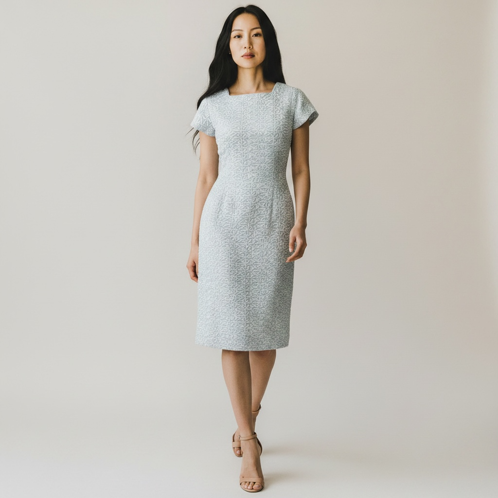 Vintage 1960's Light Blue Embroidered Pencil Sheath Dress - Size Small