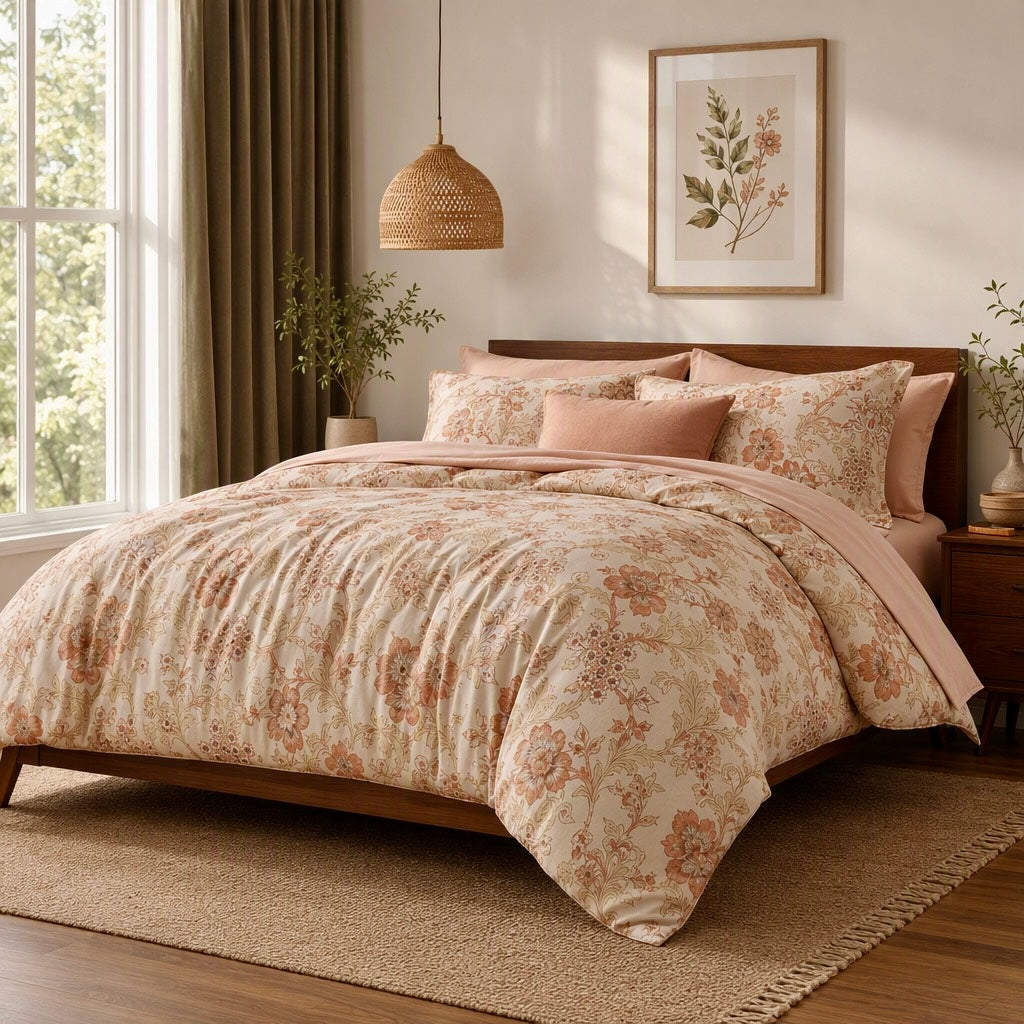 NEW Anthropologie 7 Piece Comforter & Sheet Set Blush Pink Floral Boho Bedding