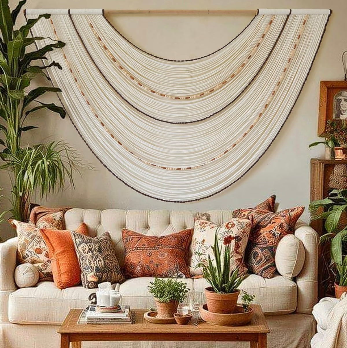 NEW Anthropologie Boho Tapestry Macrame Woven Swoop Beaded Wall Hanging 57 x 35