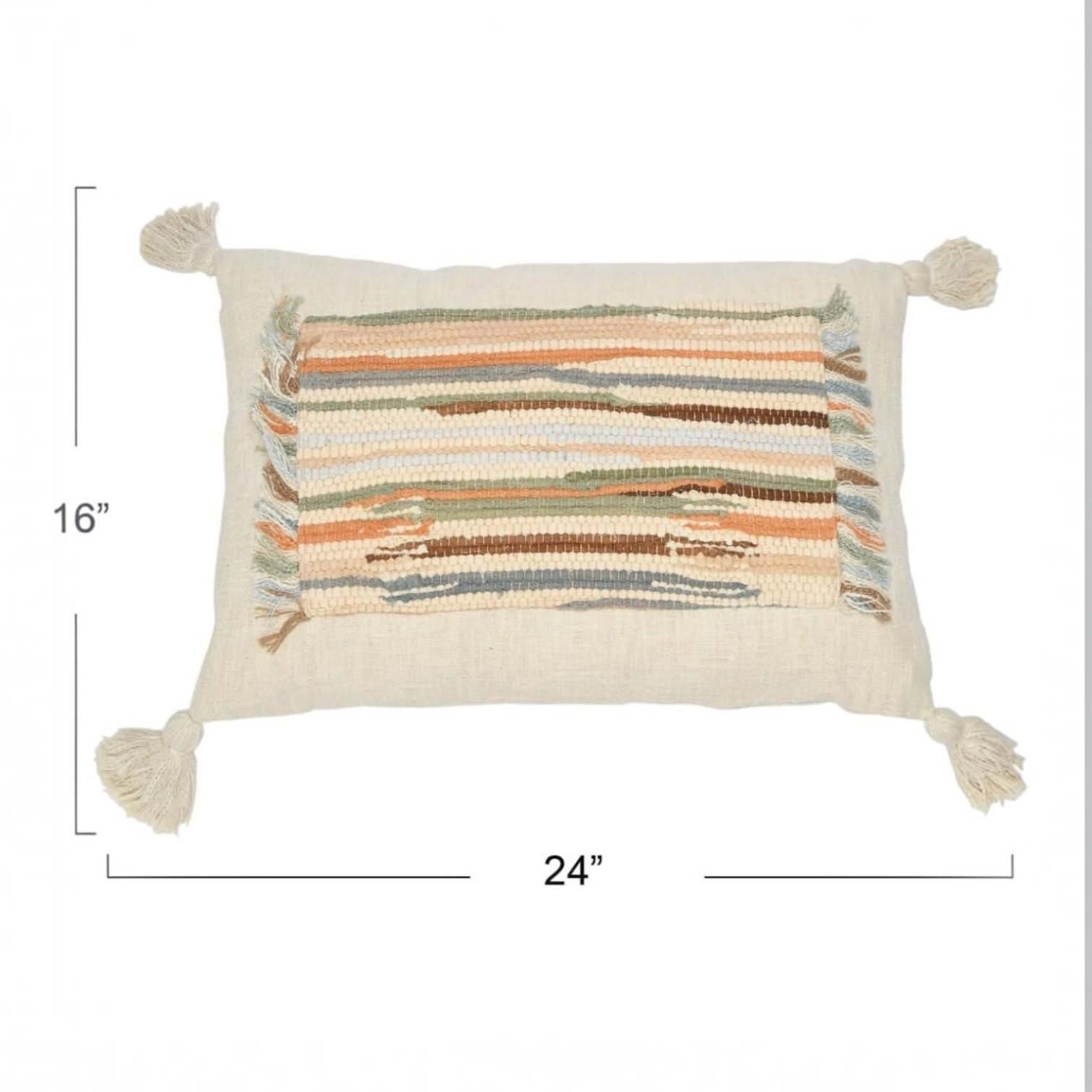 NEW Anthropologie Boho Tassel Woven Knit Lumbar Throw Pillow & Insert - 16 x 24