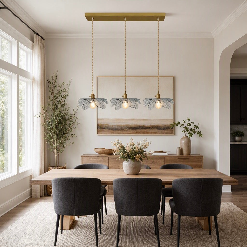 NEW Anthropologie 3-Light Blue Gold & Blue Glass Floral Light Fixture Chandelier
