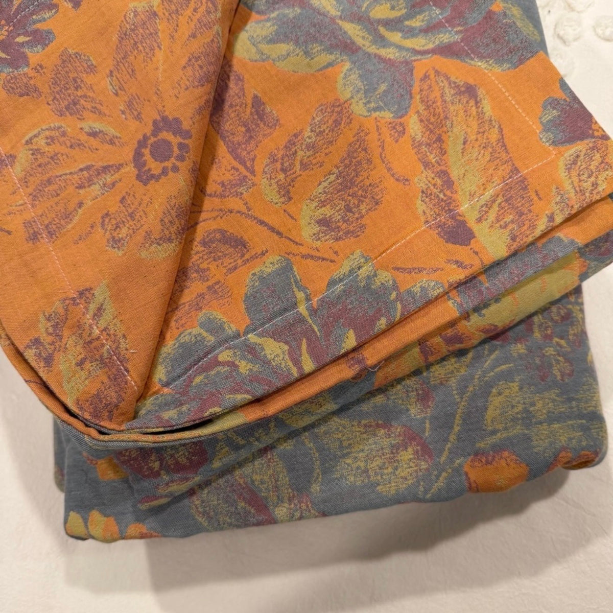 NEW Anthropologie Blue Orange Floral Cotton Queen / King Bedding Duvet Sham Set