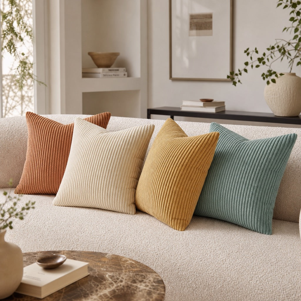 NEW West Elm (Set 4) Multicolor Velvet Corduroy Throw Pillow Cover Sham 18 x 18
