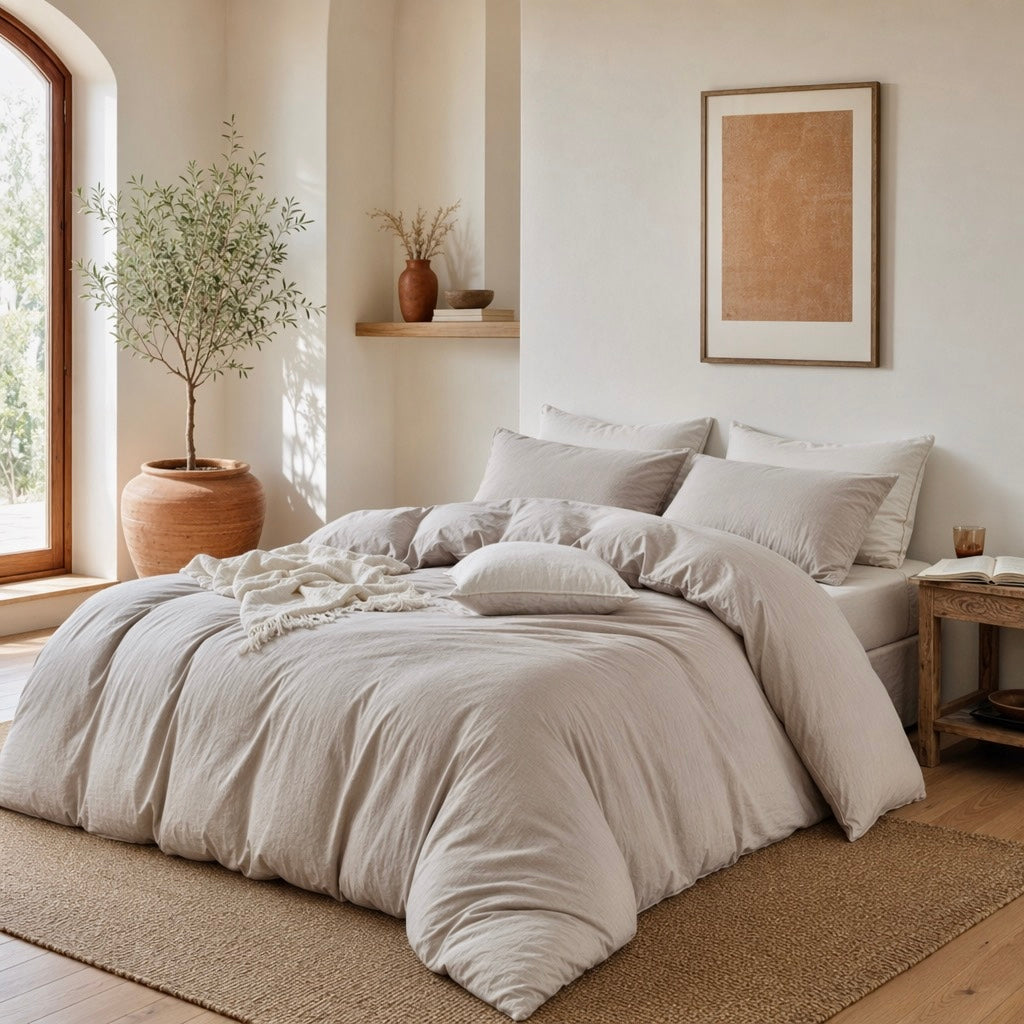 NEW West Elm Boho Cream Beige King Washed Cotton Linen Bedding Duvet & Sham Set