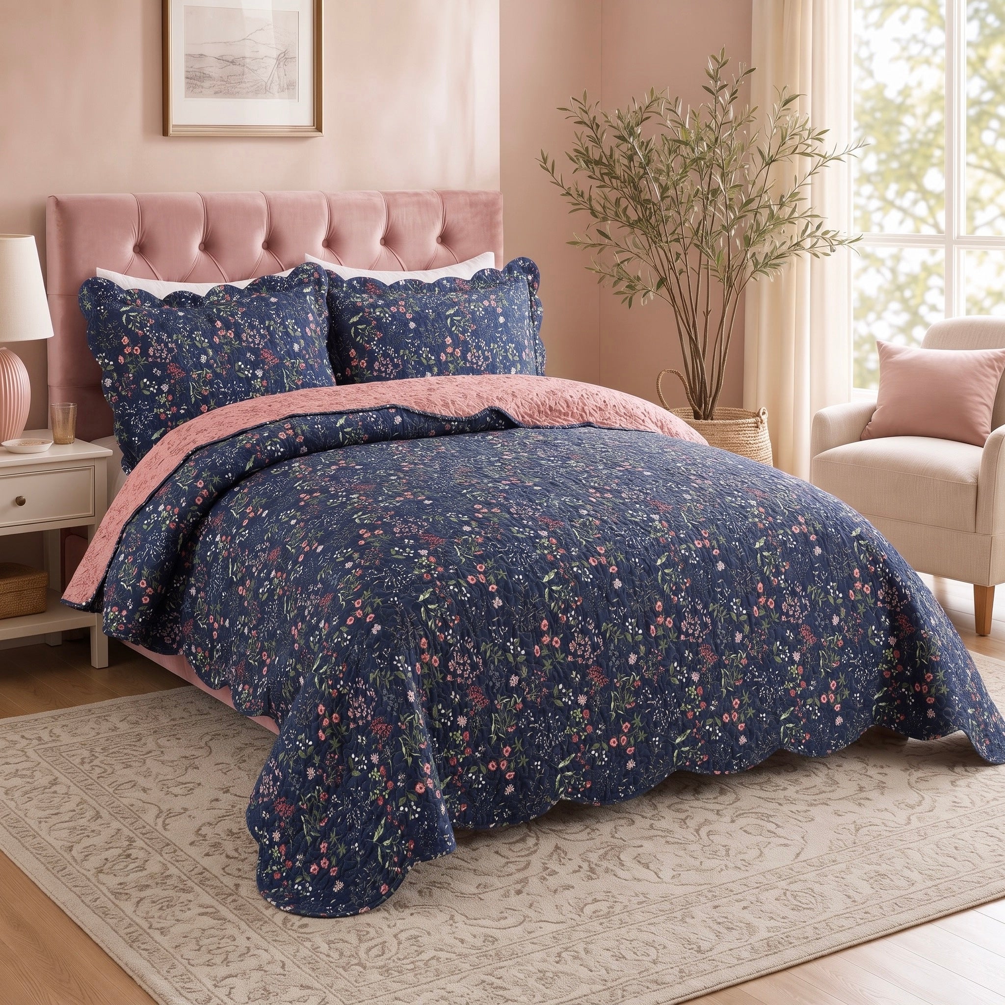 NEW Anthropologie Blue Floral Queen King Quilt Bedding Bedspread Duvet Sham Set