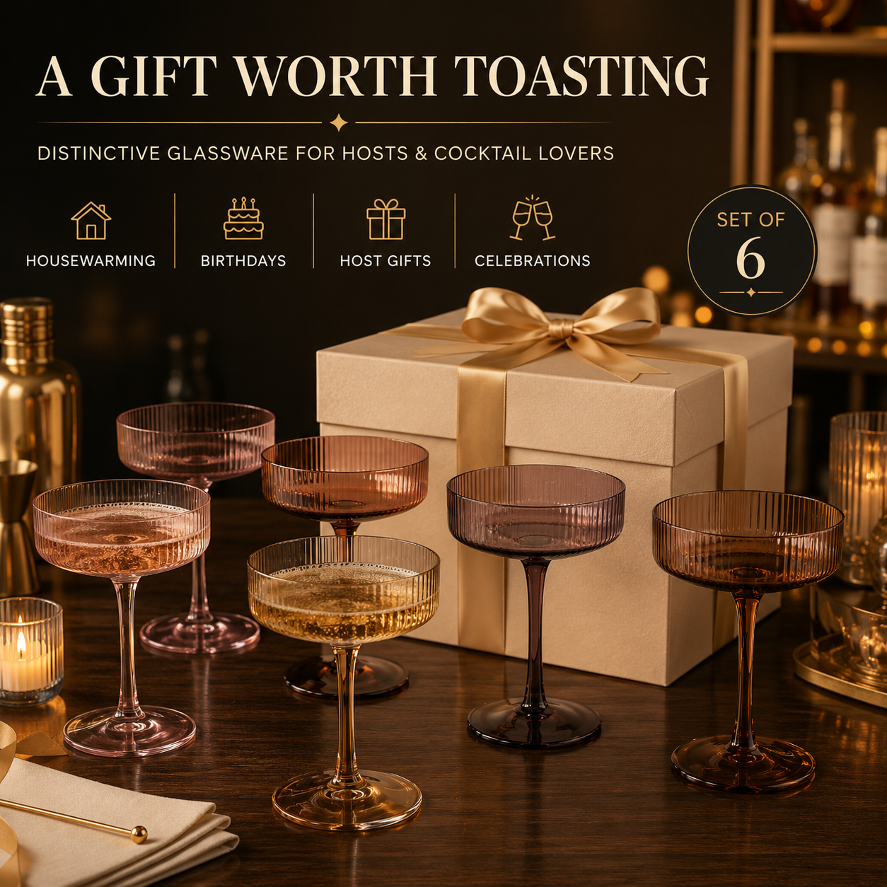 Venus Champagne Coupe Cocktail Glassware, Set of 6