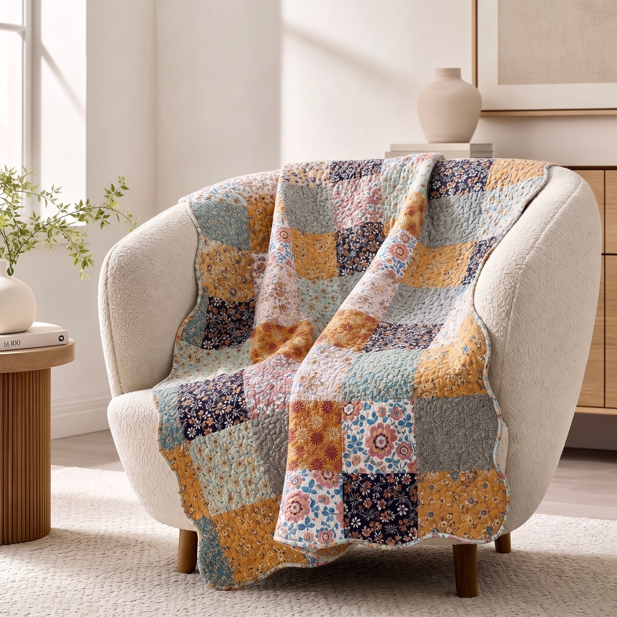 NEW Anthropologie Boho Cotton Colorful Floral Throw Blanket Bedspread Quilt - 50" x 60"