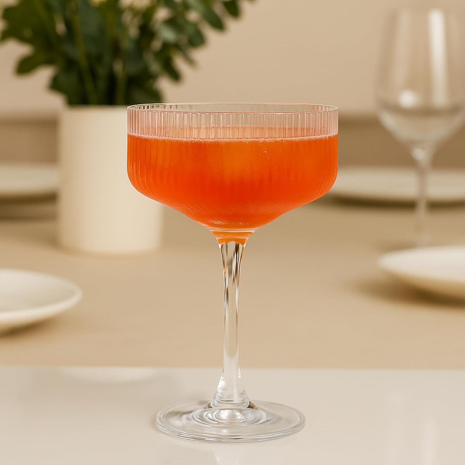 Ribbed Coupe Glasses Set Crystal Bar Drinkware – 10oz Clear