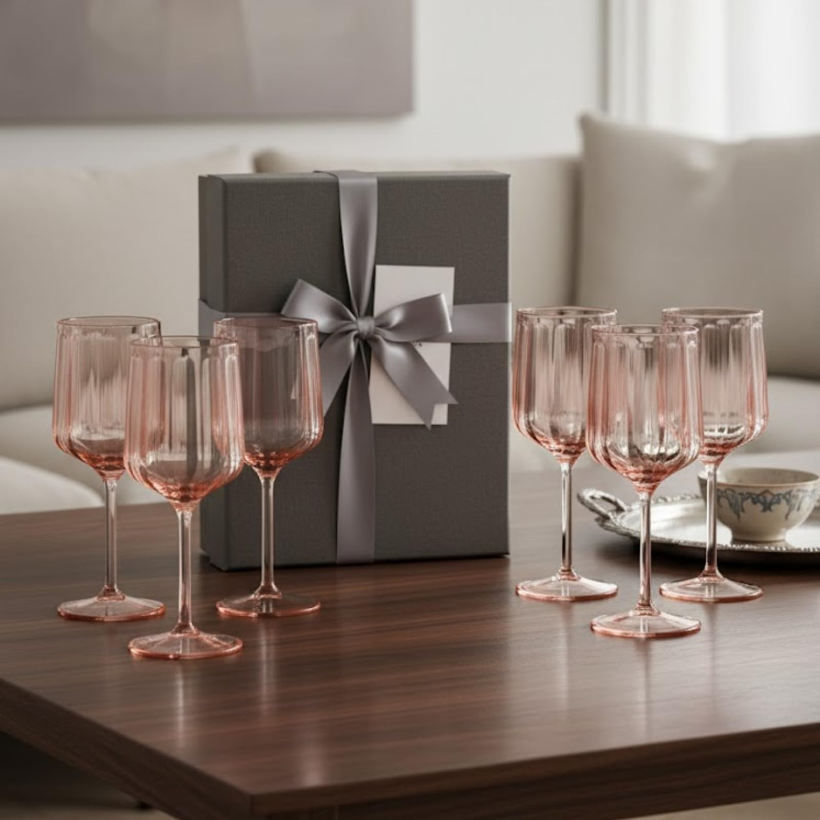 Khen Acrylic Lucia Stemmed Goblets - Set of 6 |14oz | Pink