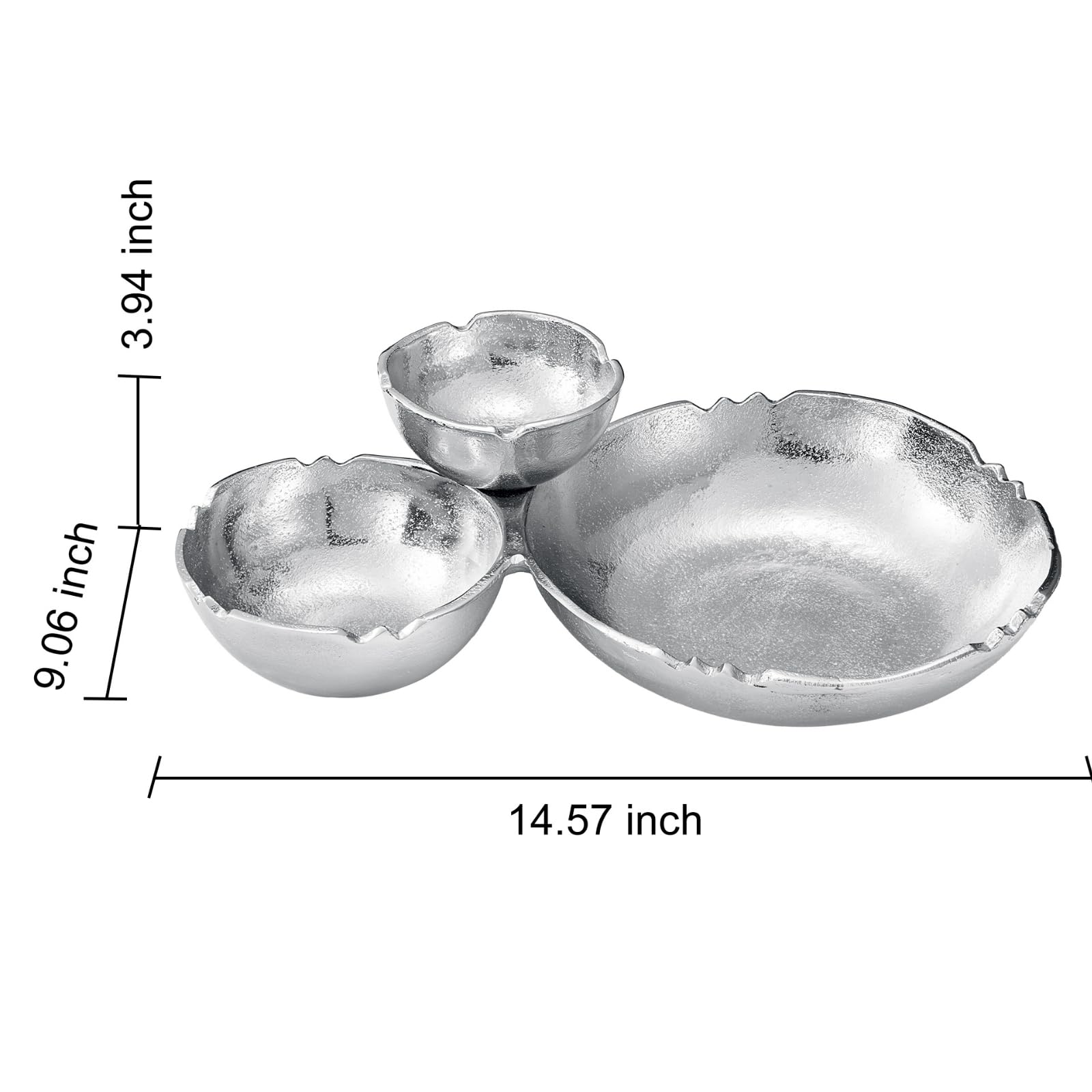 3 Cluster Decorative Bowls Bright Silver Snack Tray Bowl Chip