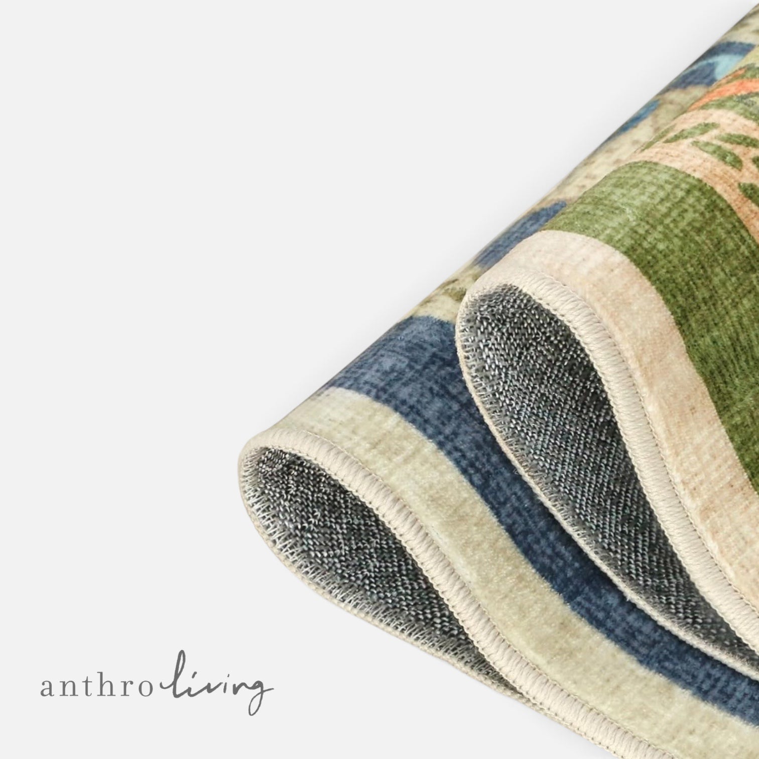 NEW Anthropologie Green Orange Floral Vintage Washable Area Rug Carpet - 5' x 7'