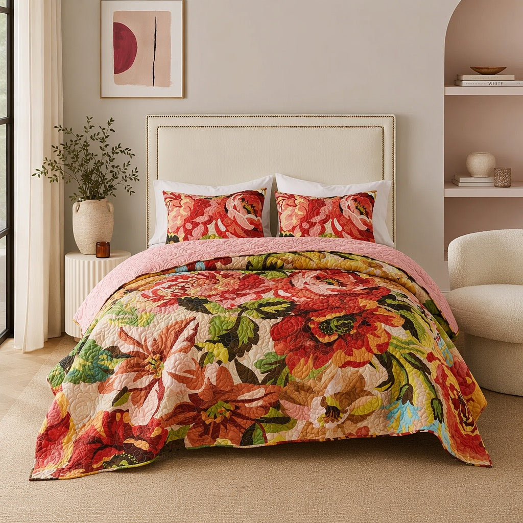 NEW Anthropologie Red Floral Reversible Boho Knit Queen King Bedding Quilt Sham