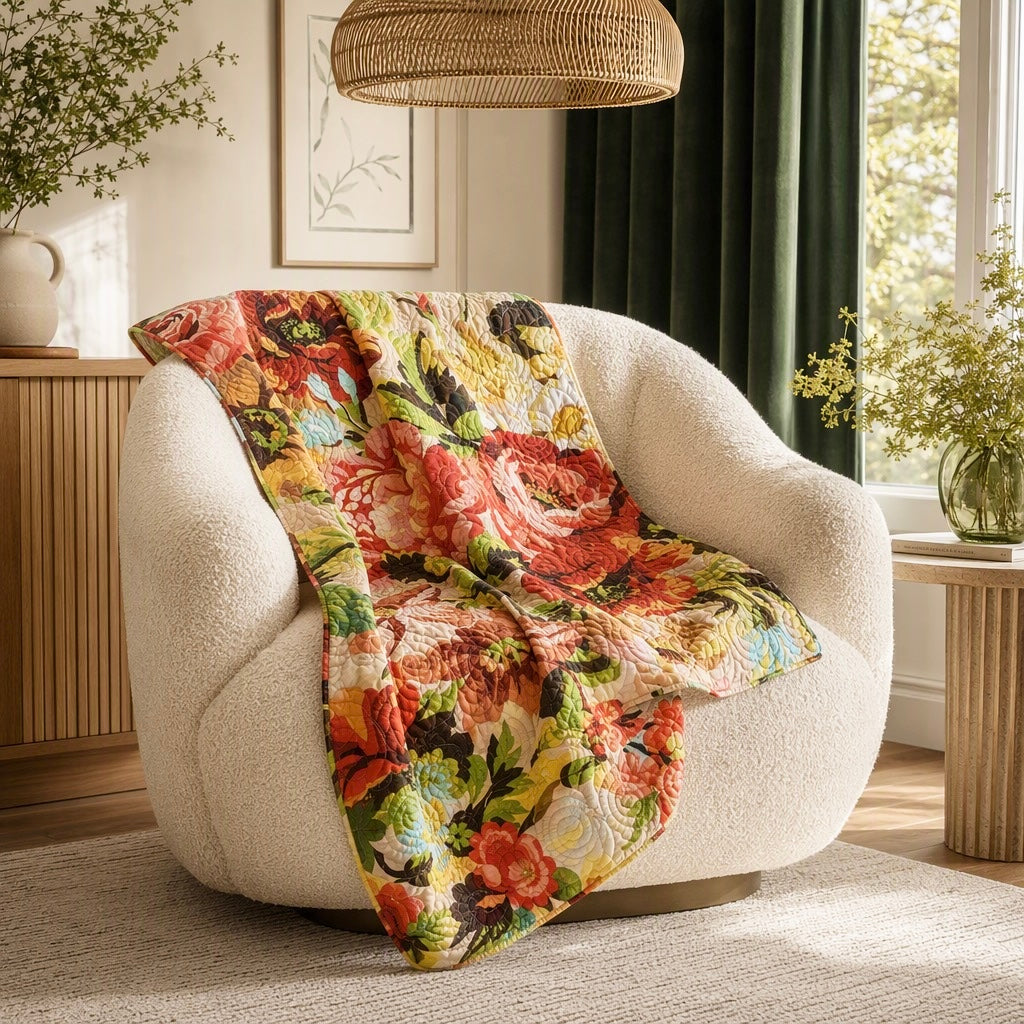 NEW Anthropologie Boho Red Cotton Floral Throw Blanket Bedspread Quilt 50" x 60"