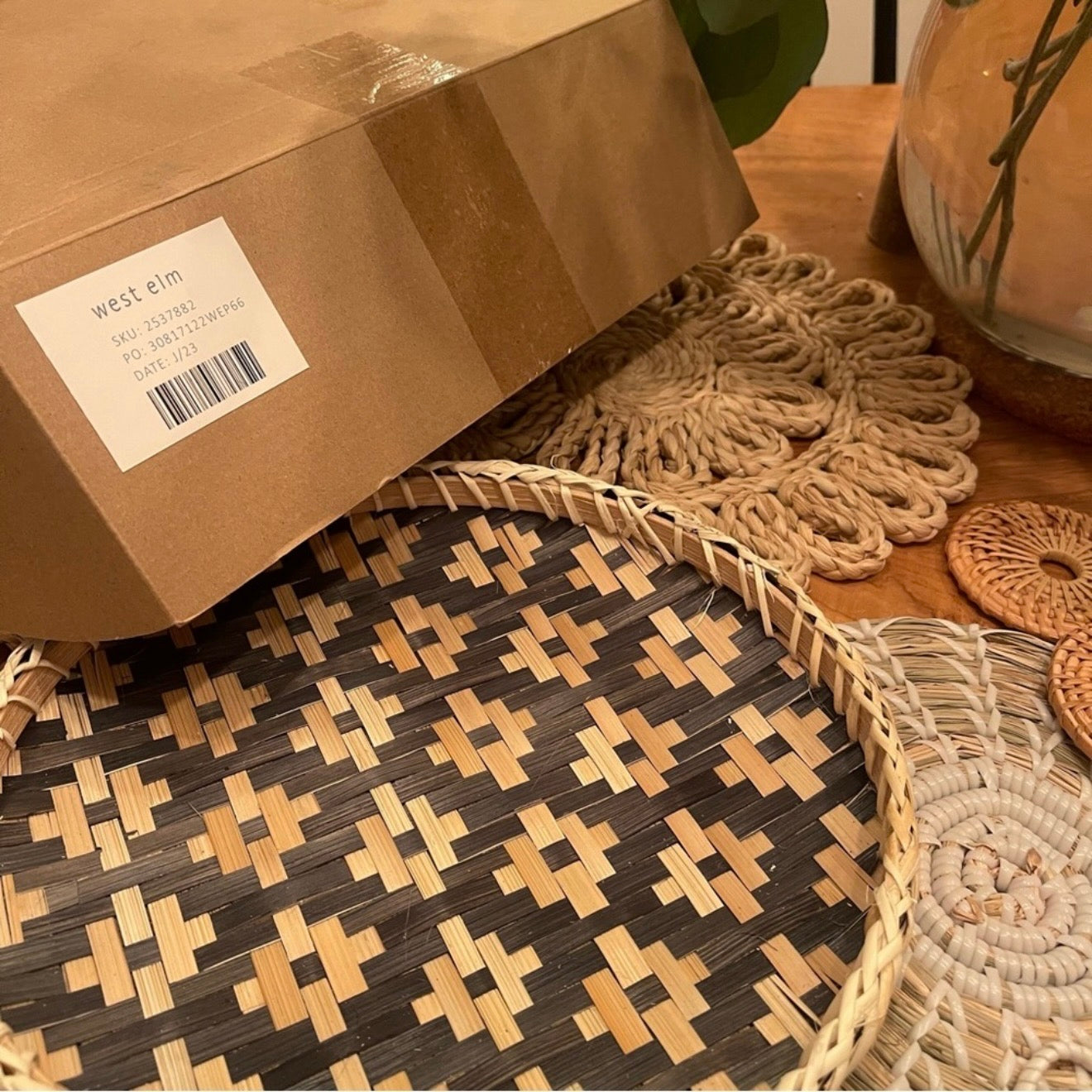 NEW West Elm XL Woven Wicker Rattan Seagrass Boho Wall Hanging Baskets Set / 13