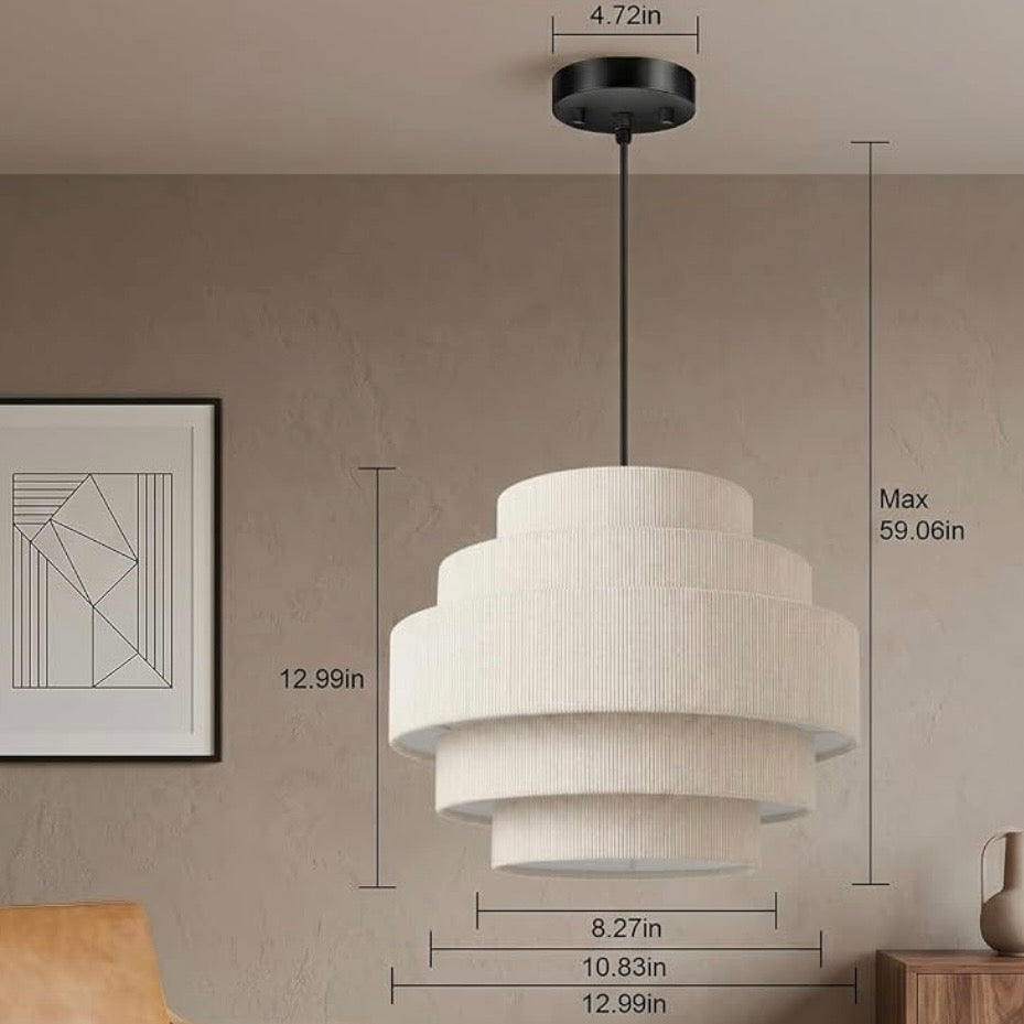 NEW West Elm 5-Tier Boho Beige Corduroy Boho Chandelier Hanging Light Fixture