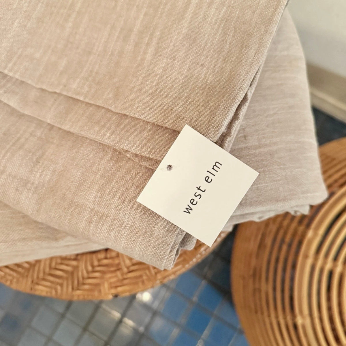 NEW West Elm Beige Linen Cotton Luxury Queen / King Bedding Duvet & Sham Set