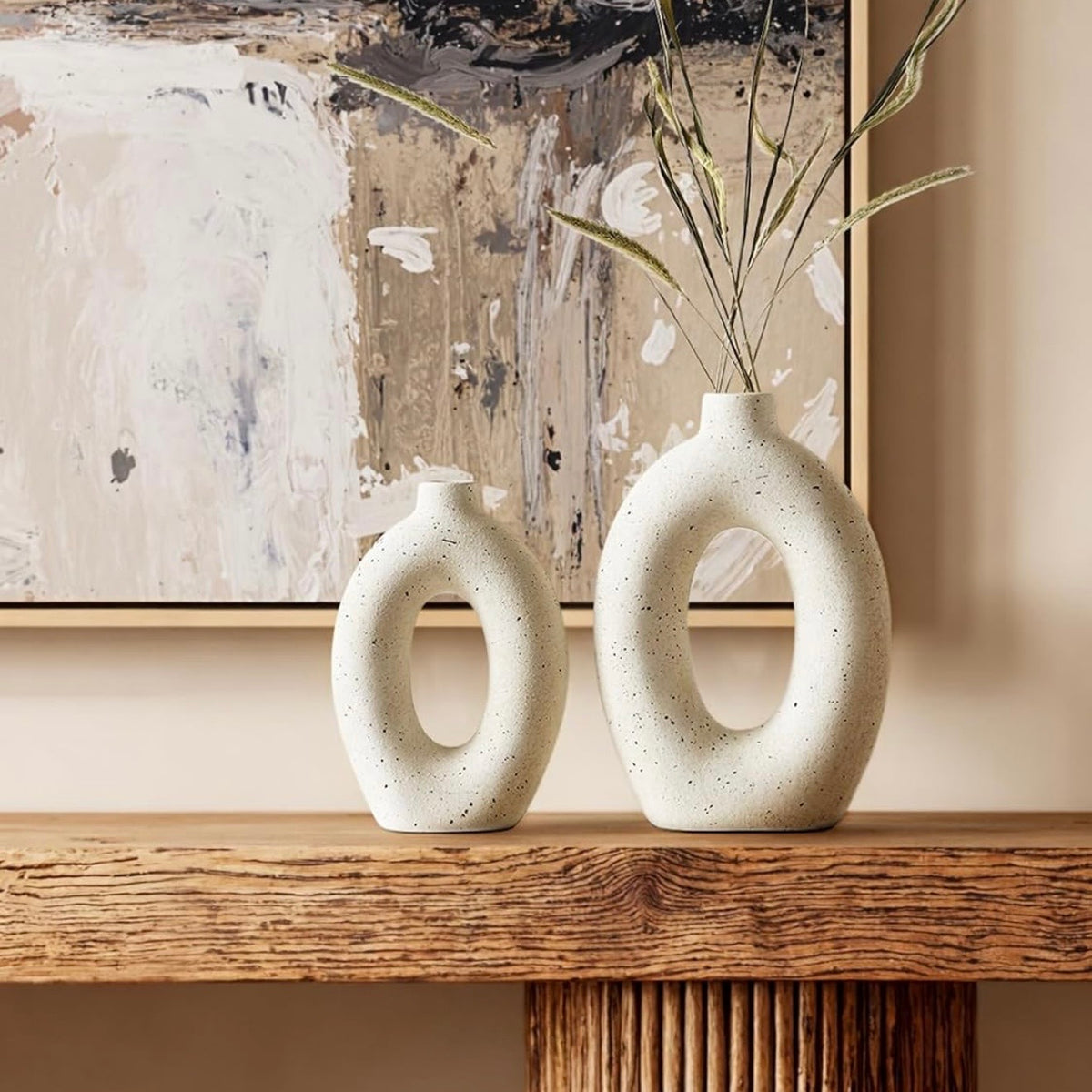 NEW West Elm (Set 2) Large White Abstract Boho Ceramic Boho Flower Vase Vases