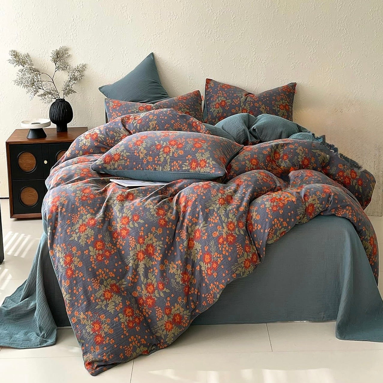 NEW Anthropologie Purple Orange Floral Cotton Multi-Size Bedding Duvet Sham Set