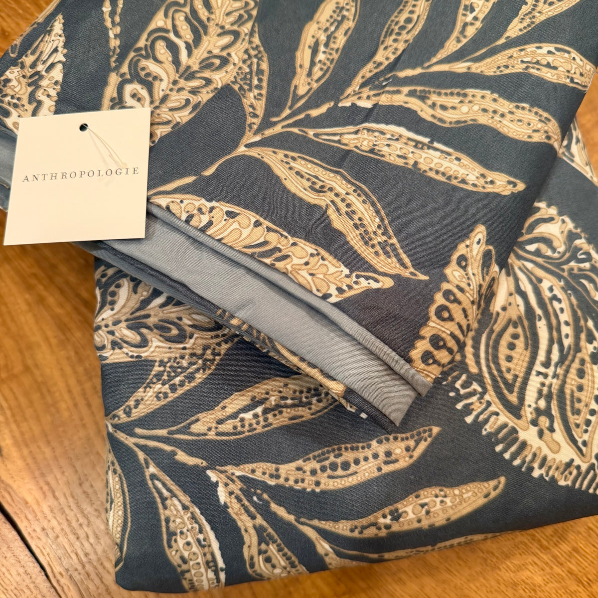 NEW Anthropologie Teal Blue Botanical Boho Queen / King Bedding Duvet & Sham Set
