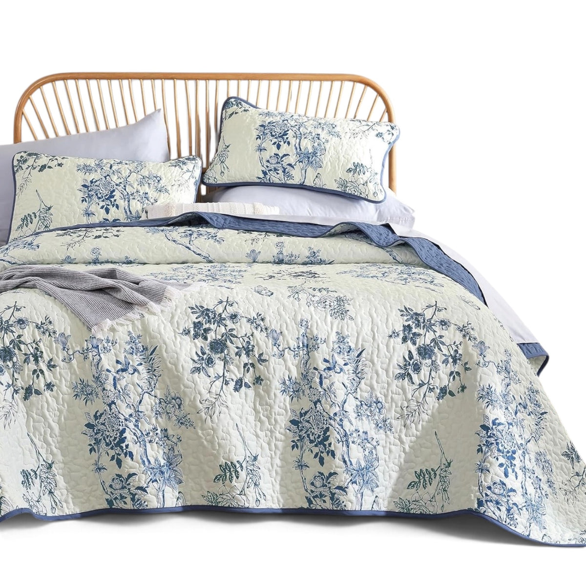 NEW Anthropologie Blue & White Vintage Floral Quilt Coverlet Bedding Sham & Set
