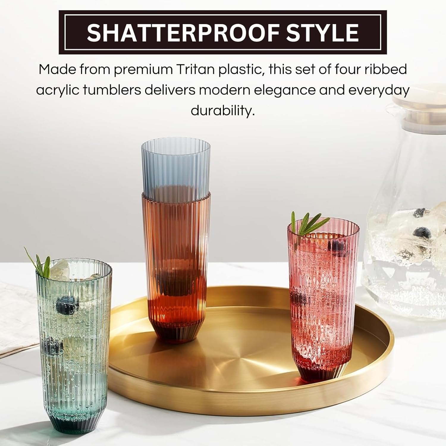 Khen Shatterproof Acrylic Ribbed Drinking Glasses Set | Set of 4
