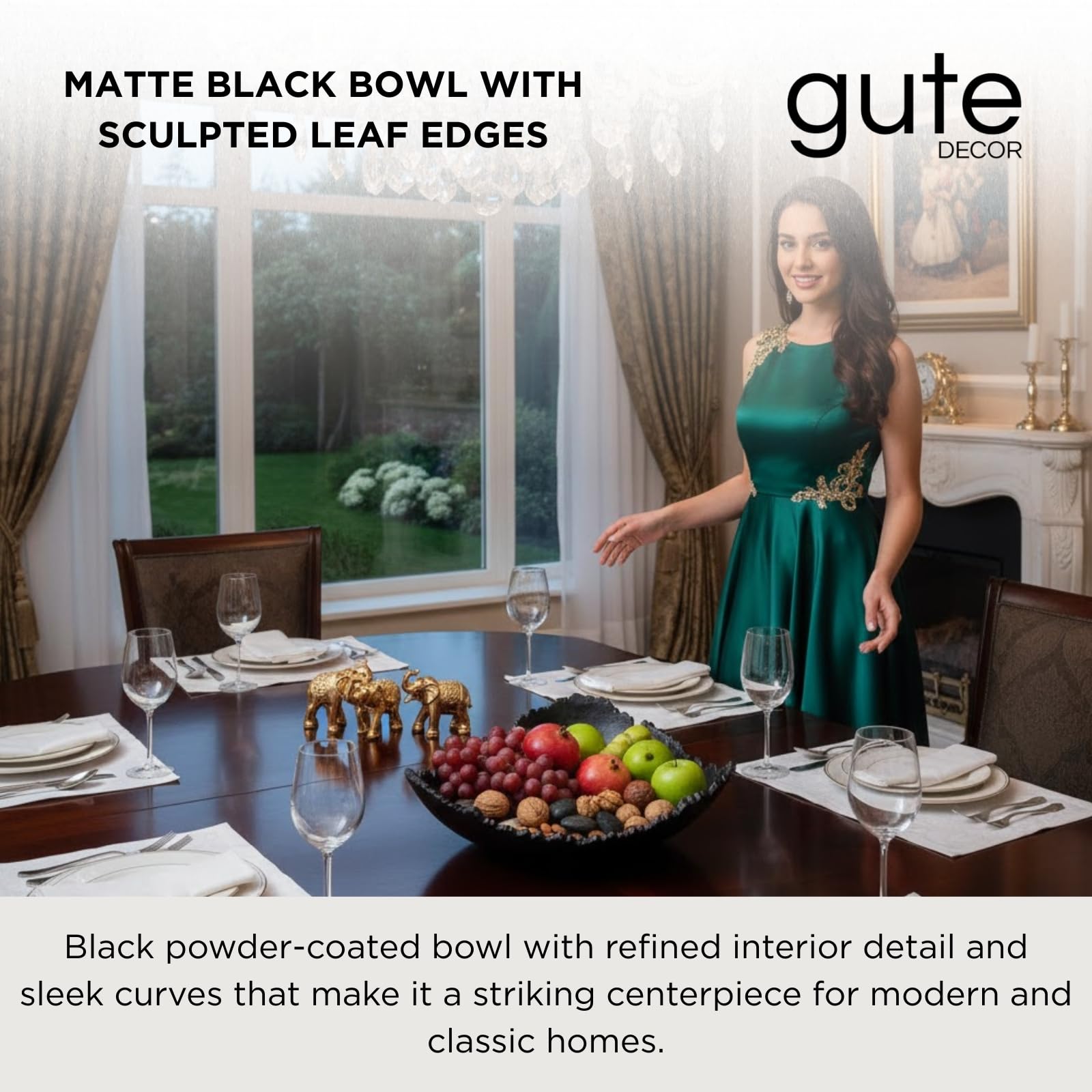 Black Powder Coated Platter Bowl – Modern Aluminum Decorative Centerpiece