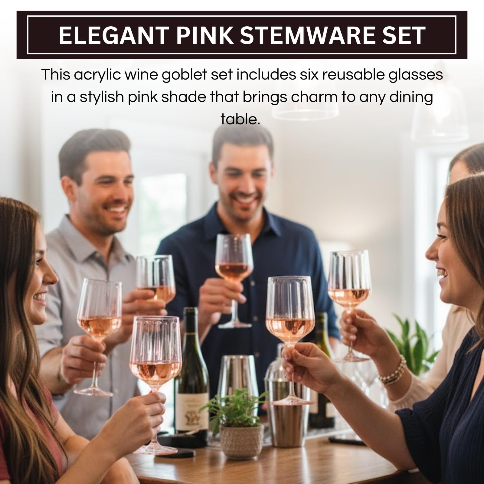 Khen Acrylic Lucia Stemmed Goblets - Set of 6 |14oz | Pink