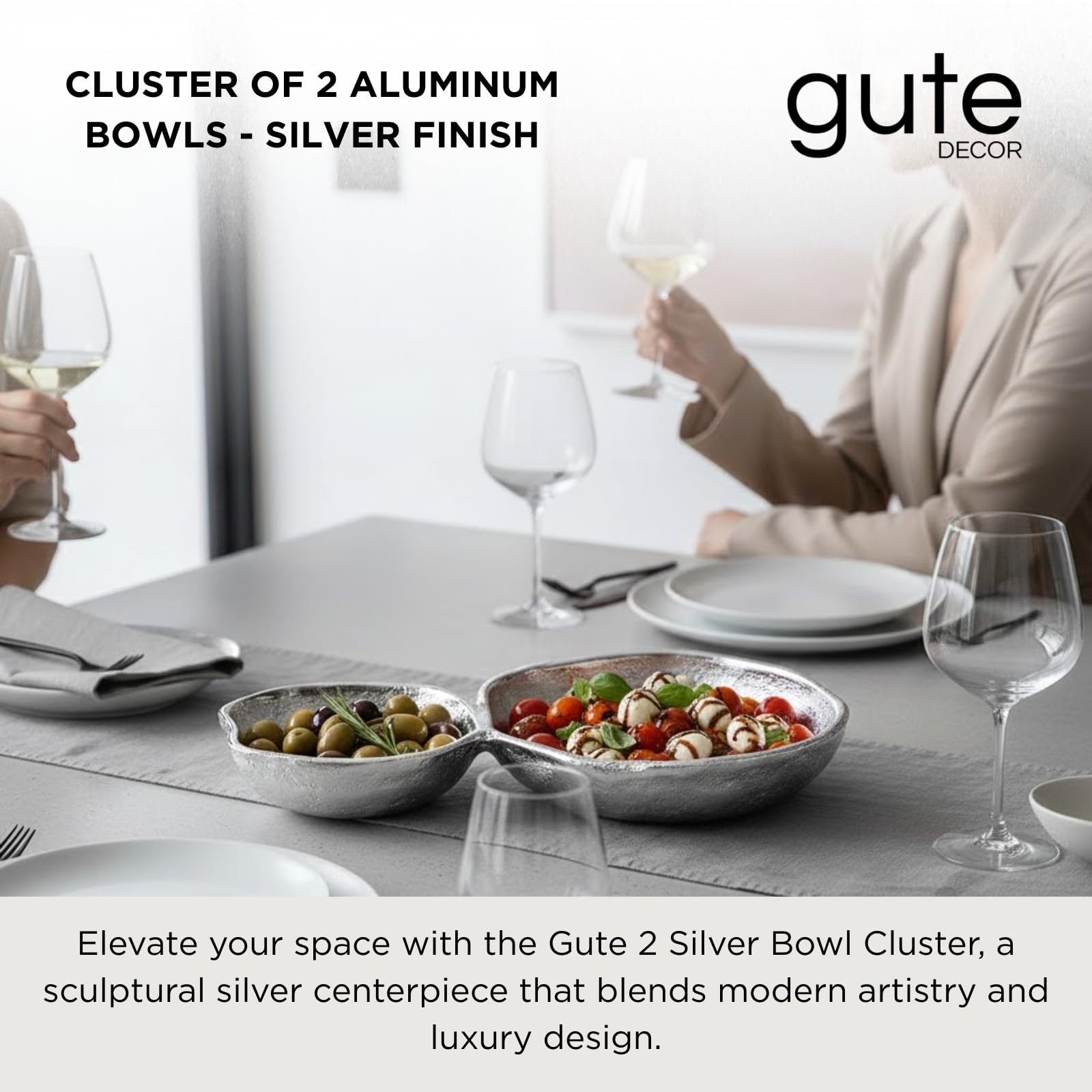 2 Cluster Decorative Bowls Bright Silver Snack Tray Bowl Chip