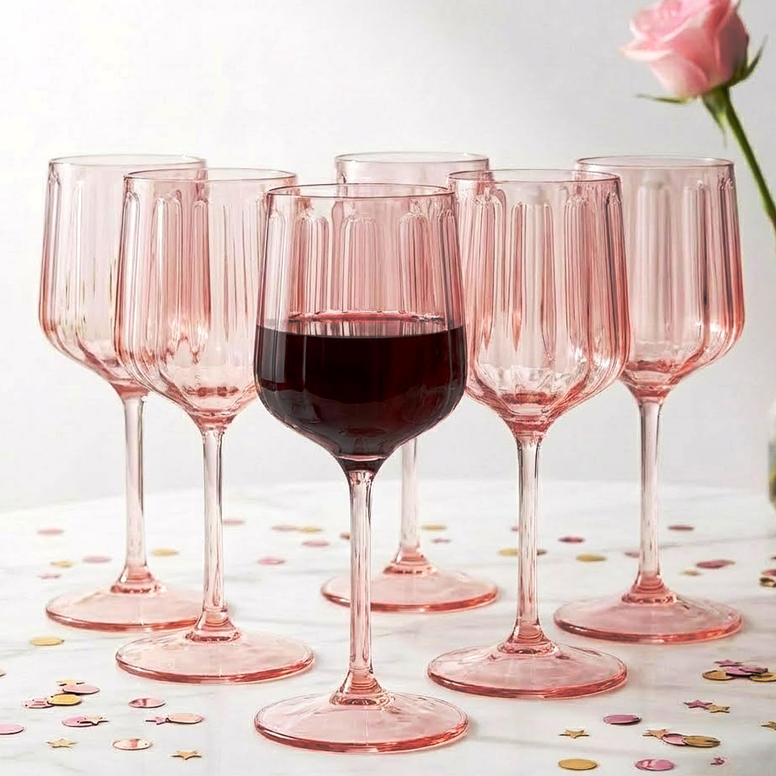 Khen Acrylic Lucia Stemmed Goblets - Set of 6 |14oz | Pink